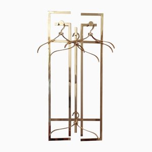 Art Deco Brass Wall Rack with Hangers, 1980s, Set of 5-QDP-1424484