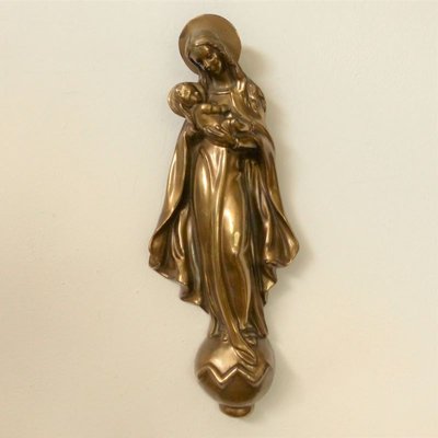 Art Deco Brass Wall Sculpture, Maria with Child-WK-1008889