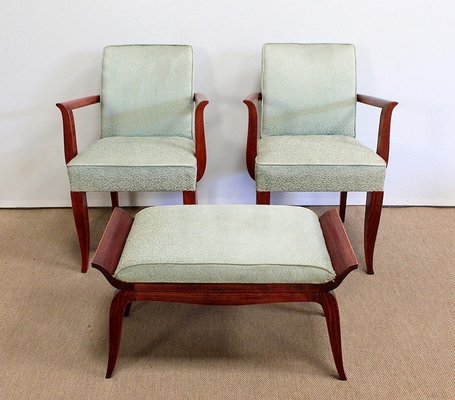 Art Deco Bridge Armchairs and Stool, 1940s, Set of 3-RVK-1009291