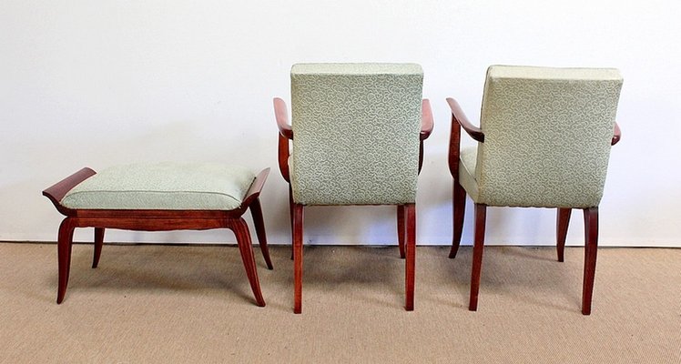 Art Deco Bridge Armchairs and Stool, 1940s, Set of 3-RVK-1009291