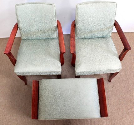 Art Deco Bridge Armchairs and Stool, 1940s, Set of 3-RVK-1009291