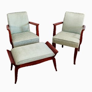 Art Deco Bridge Armchairs and Stool, 1940s, Set of 3-RVK-1009291