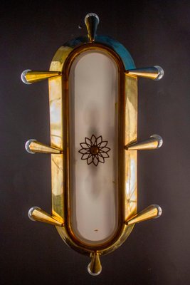 Art Deco Bronze and Opaline Glass Chandelier, Italy, 1930-MBH-1159776