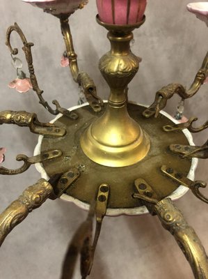 Art Deco Bronze and Porcelain Chandelier, 1920s-SDV-674858