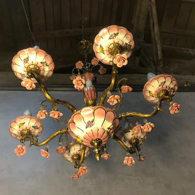 Art Deco Bronze and Porcelain Chandelier, 1920s-SDV-674858