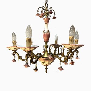 Art Deco Bronze and Porcelain Chandelier, 1920s-SDV-674858