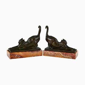 Art Deco Bronze Cat Bookends by Louis Riche for Patrouilleau Foundry, 1920s, Set of 2-KTN-1383312