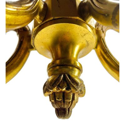 Art Deco Bronze Chandelier Details with 5 Glass Shades, 1930s-MJY-1704305