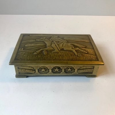 Art Deco Bronze Cigarette Box with Soldier by N. Dam Ravn, 1930s-LCR-743193