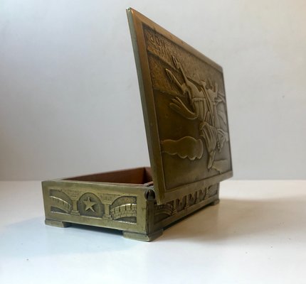 Art Deco Bronze Cigarette Box with Soldier by N. Dam Ravn, 1930s-LCR-743193