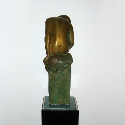 Art Deco Bronze Crouching Bathing Girl, France, 1930s-YGE-1273671