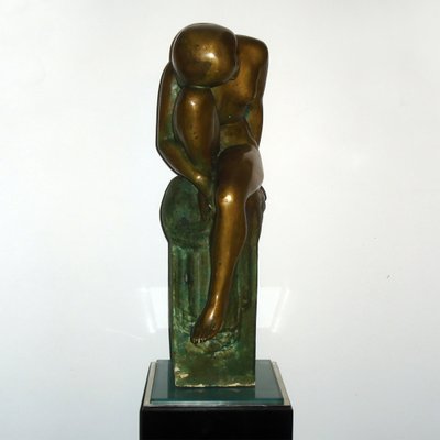 Art Deco Bronze Crouching Bathing Girl, France, 1930s-YGE-1273671