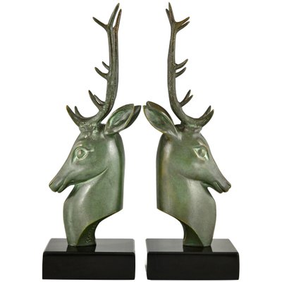 Art Deco Bronze Deer Bookends by Georges Garreau., 1930, Set of 2-KTN-1758114