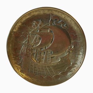 Art Deco Bronze Dish with Frigate, 1930s-LCR-883465