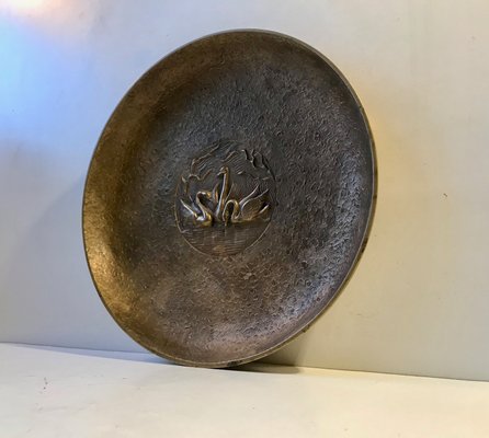 Art Deco Bronze Dish with Swan Design from Tinos, 1930s-LCR-870449