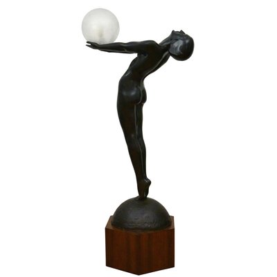 Art Deco Bronze Lamp Life Size Clarte Standing Nude with Globe by Max Le Verrier with Foundry Mark 186 Cm.-KTN-1251469