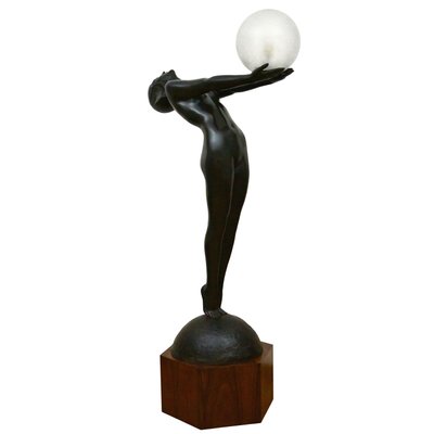 Art Deco Bronze Lamp Life Size Clarte Standing Nude with Globe by Max Le Verrier with Foundry Mark 186 Cm.-KTN-1251469