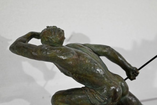 Art Deco Bronze Le Guetteur au Javelot Sculpture by A. Ouline-RVK-1338276