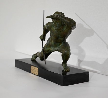 Art Deco Bronze Le Guetteur au Javelot Sculpture by A. Ouline-RVK-1338276