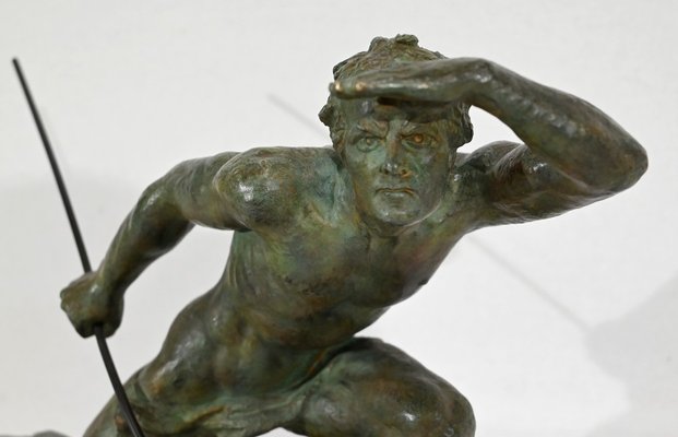 Art Deco Bronze Le Guetteur au Javelot Sculpture by A. Ouline-RVK-1338276