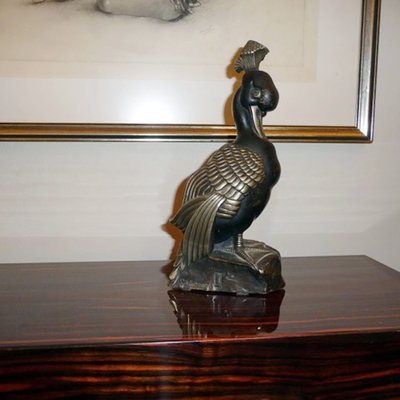 Art Deco Bronze Mandarin Duck with Tuft Sculpture by Marie Louise Simard, 1920s-YGE-663437