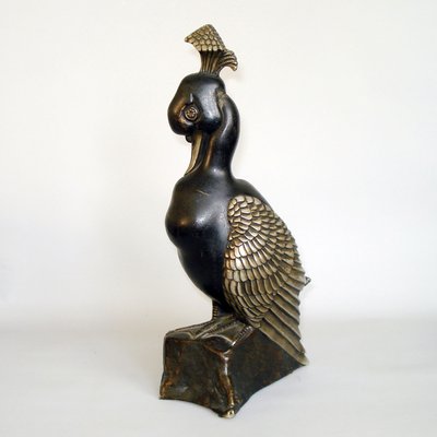 Art Deco Bronze Mandarin Duck with Tuft Sculpture by Marie Louise Simard, 1920s-YGE-663437