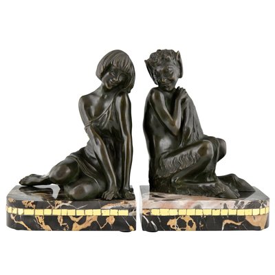 Art Deco Bronze Nymph and Faun Bookends by Pierre Le Faguays, Set of 2-KTN-1318563