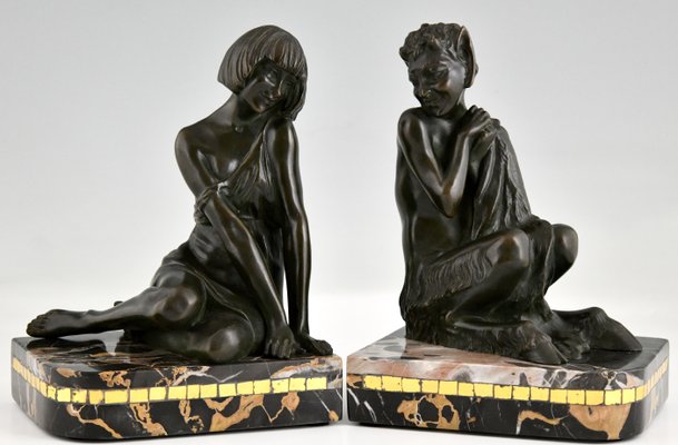 Art Deco Bronze Nymph and Faun Bookends by Pierre Le Faguays, Set of 2-KTN-1318563