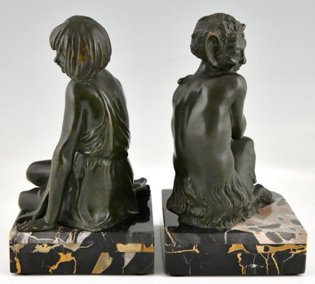 Art Deco Bronze Nymph and Faun Bookends by Pierre Le Faguays, Set of 2-KTN-1318563