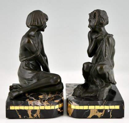 Art Deco Bronze Nymph and Faun Bookends by Pierre Le Faguays, Set of 2-KTN-1318563