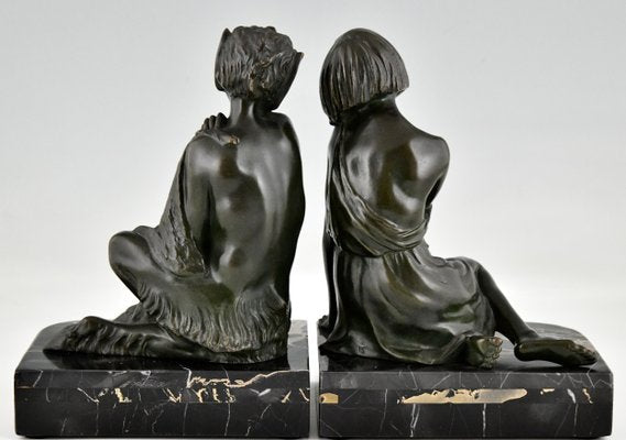 Art Deco Bronze Nymph and Faun Bookends by Pierre Le Faguays, Set of 2-KTN-1318563