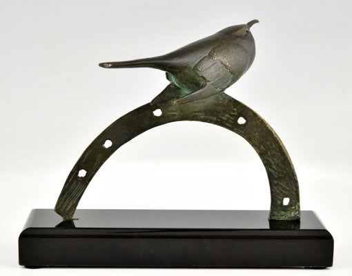 Art Deco Bronze Sculpture of Bird on Horseshoe by André Vincent Becquerel, 1930s-KTN-1348351