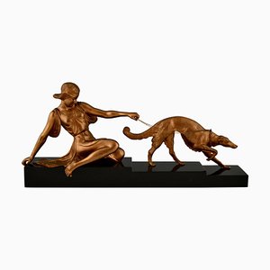 Art Deco Bronze Sculpture of Lady with Greyhound Dog by Armand Godard, France, 1930-KTN-1360381