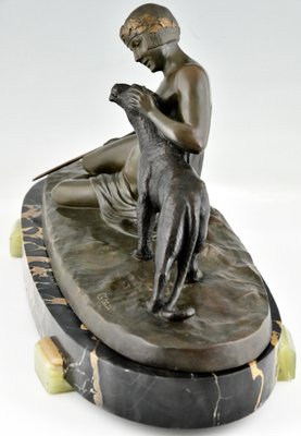 Art Deco Bronze Sculpture of Woman with Panther by C. Charles, 1930-KTN-1341658