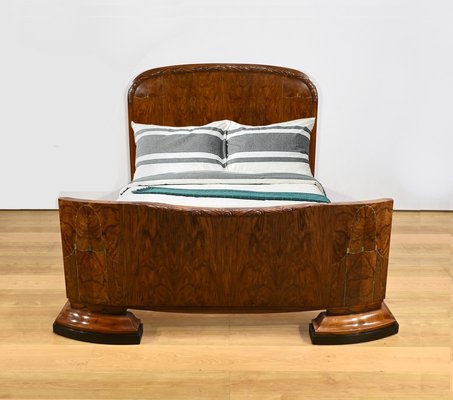 Art Deco Burl Walnut Bed, 1930s-RVK-2034800