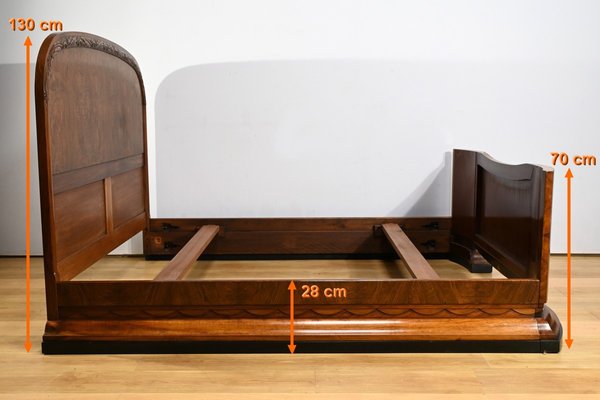 Art Deco Burl Walnut Bed, 1930s-RVK-2034800