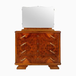 Art Deco Burl Walnut Dresser with Mirror from Gaetano Borsani, 1920s-NJV-707063