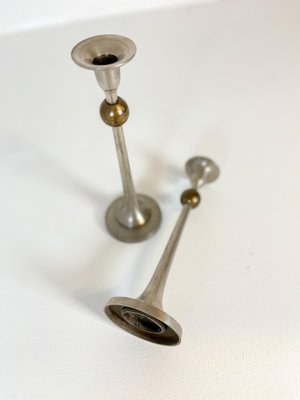 Art Deco Candelholders in Pewter and Brass, Sweden, 1930s, Set of 2-UYK-1151603