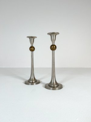 Art Deco Candelholders in Pewter and Brass, Sweden, 1930s, Set of 2-UYK-1151603