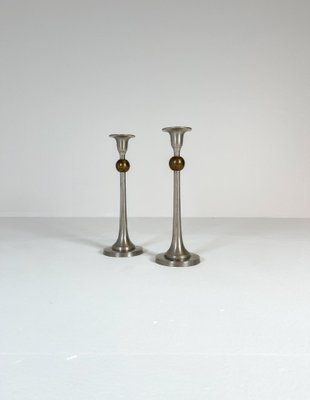 Art Deco Candelholders in Pewter and Brass, Sweden, 1930s, Set of 2-UYK-1151603