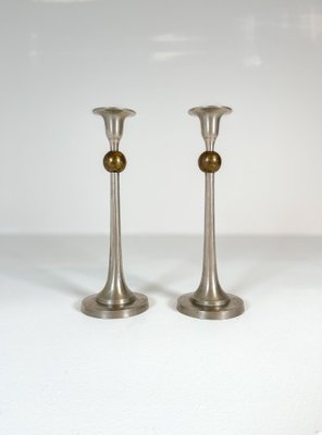 Art Deco Candelholders in Pewter and Brass, Sweden, 1930s, Set of 2-UYK-1151603