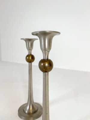 Art Deco Candelholders in Pewter and Brass, Sweden, 1930s, Set of 2-UYK-1151603