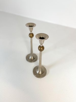 Art Deco Candelholders in Pewter and Brass, Sweden, 1930s, Set of 2-UYK-1151603