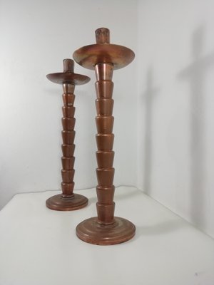 Art Deco Candleholder in Coppered Iron, Set of 2-HNE-1340675