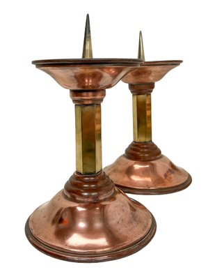 Art Deco Candlesticks in Copper and Brass, 1930s, Set of 2-WZZ-1718248