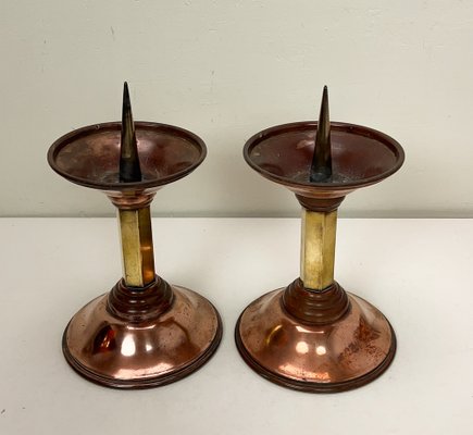 Art Deco Candlesticks in Copper and Brass, 1930s, Set of 2-WZZ-1718248