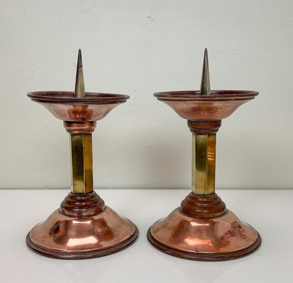 Art Deco Candlesticks in Copper and Brass, 1930s, Set of 2-WZZ-1718248