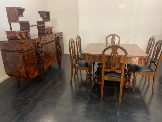 Art Deco Carved Walnut Dining Chairs, 1930s, Set of 6-IJR-861547