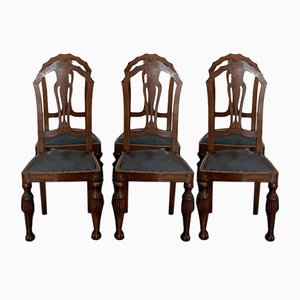 Art Deco Carved Walnut Dining Chairs, 1930s, Set of 6-IJR-861547