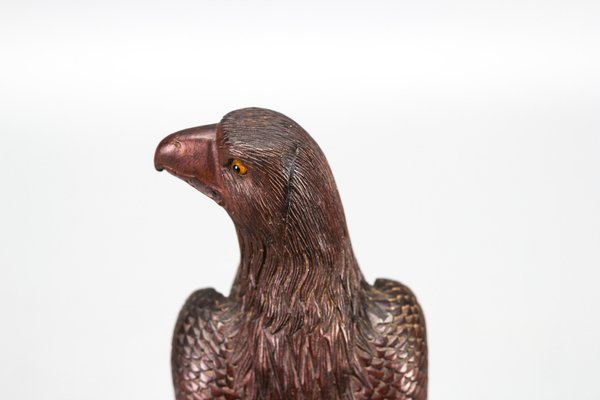 Art Deco Carved Wooden Eagle Sculpture with Glass Eyes, 1960s-KEG-1388271